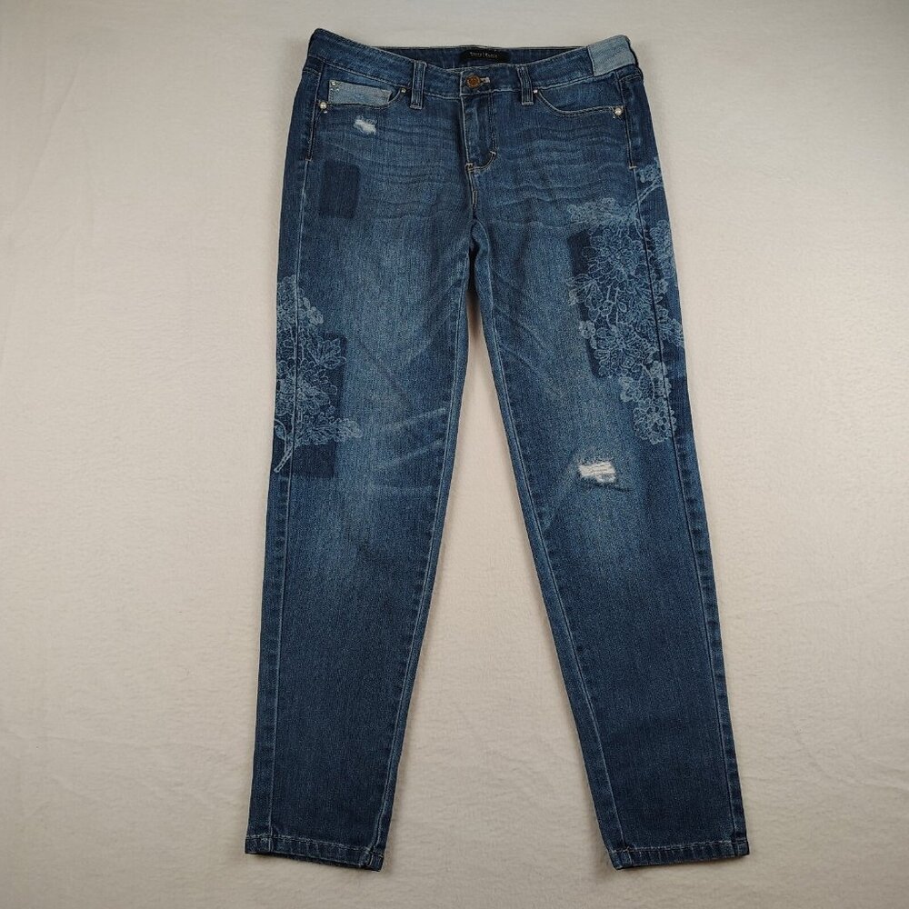 White House Black Market Girlfriend Jeans Womens sz 2 Patched Floral Ankle